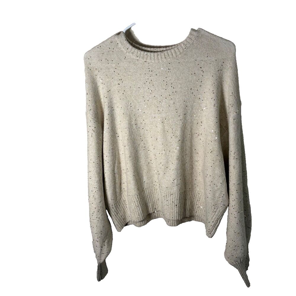 Old Navy Sweater Women's XL Gold Metallic Pullover So Soft Crop Sequin Knit